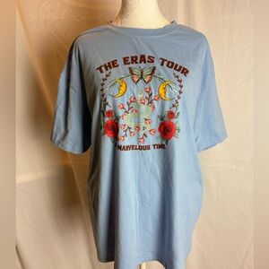 Taylor Swift Light Blue 'The Eras Tour' Graphic Tee with Red Roses